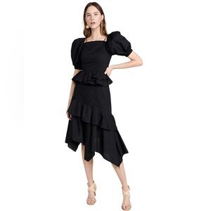 ULLA Johnson Dress Black Puff Sleeve Open Lace Back 10